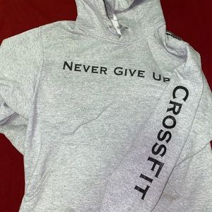 "Never Give Up" CrossFit hoodie, Size S